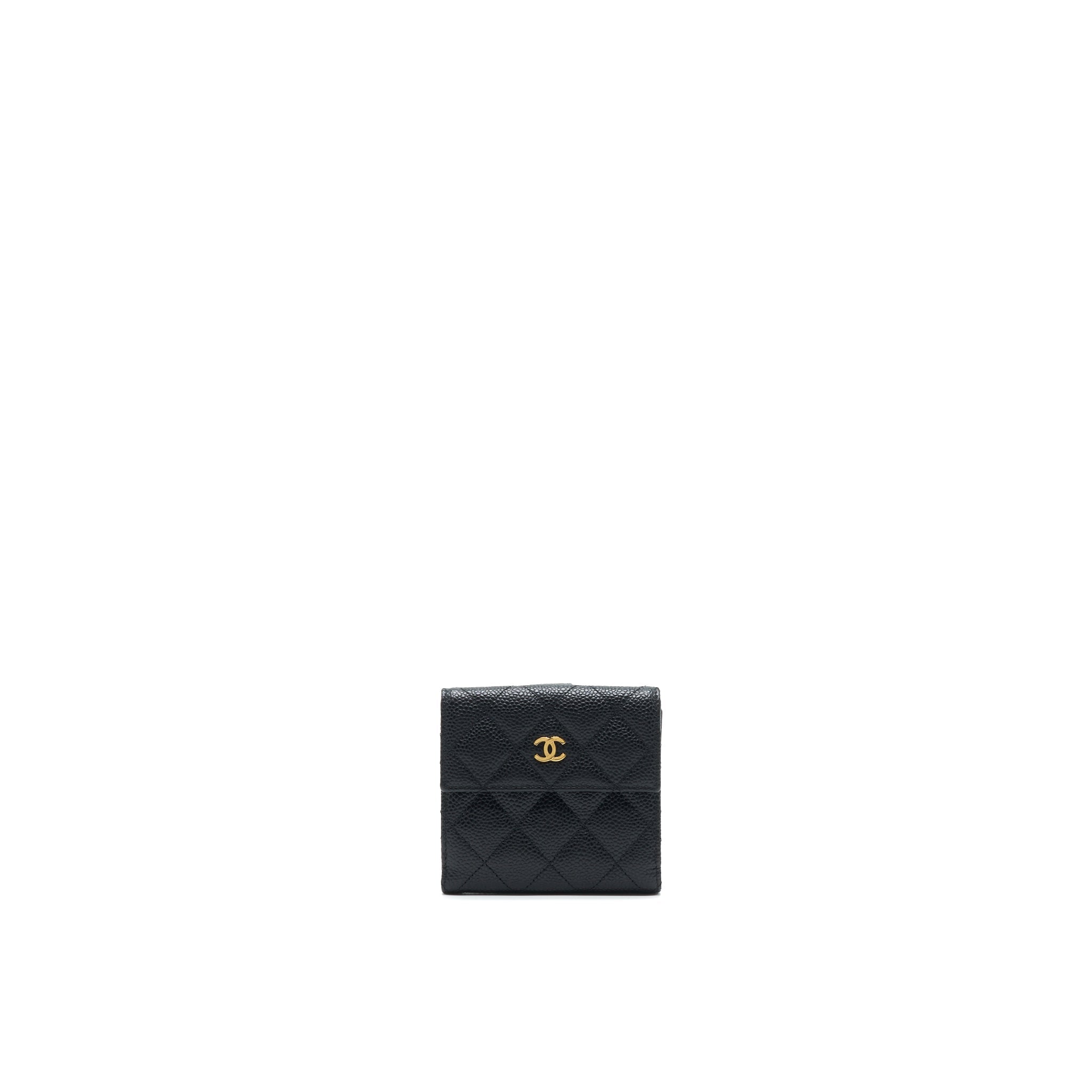 CHANEL QUILTED CAVIAR SMALL WALLET BLACK GHW