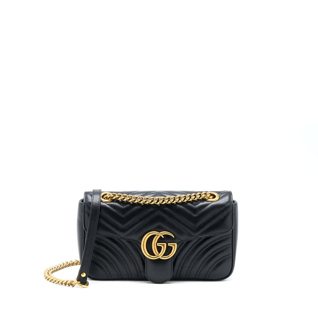 GUCCI GG MARMONT SMALL MATELASSE SHOULDER BAG BLACK GHW