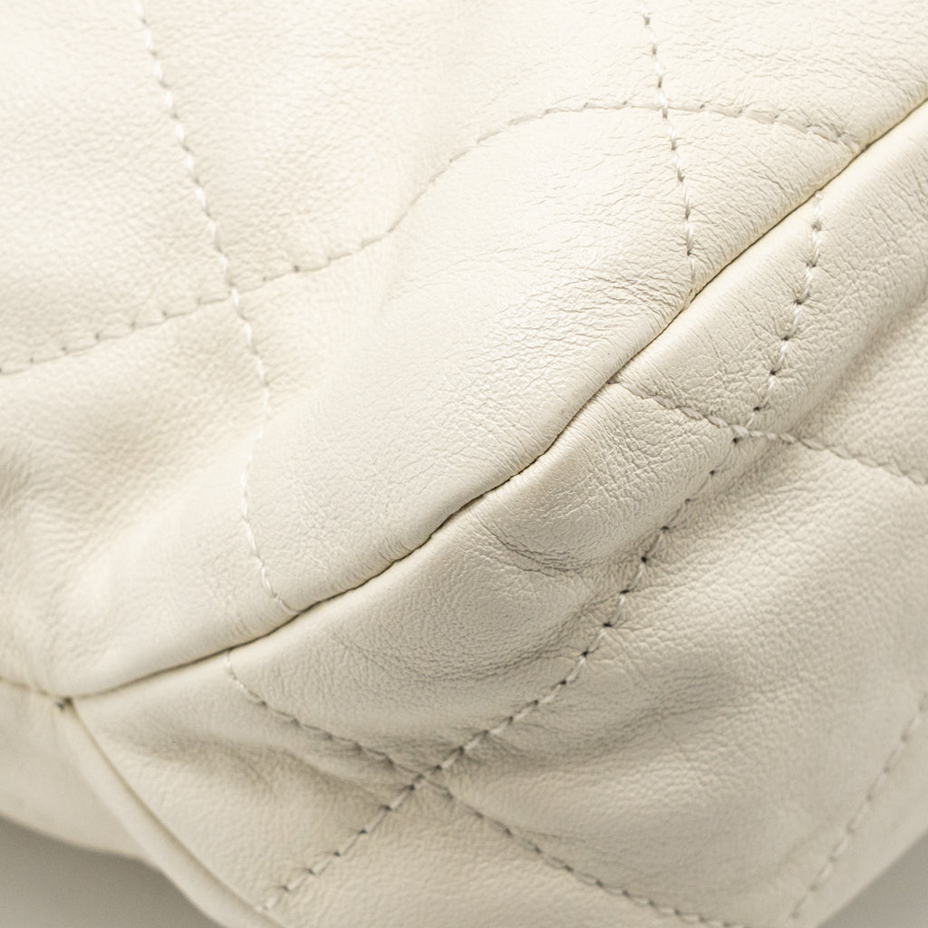 CHANEL CC DAILY HOBO BAG CALFSKIN WHITE GHW (MICROCHIP)