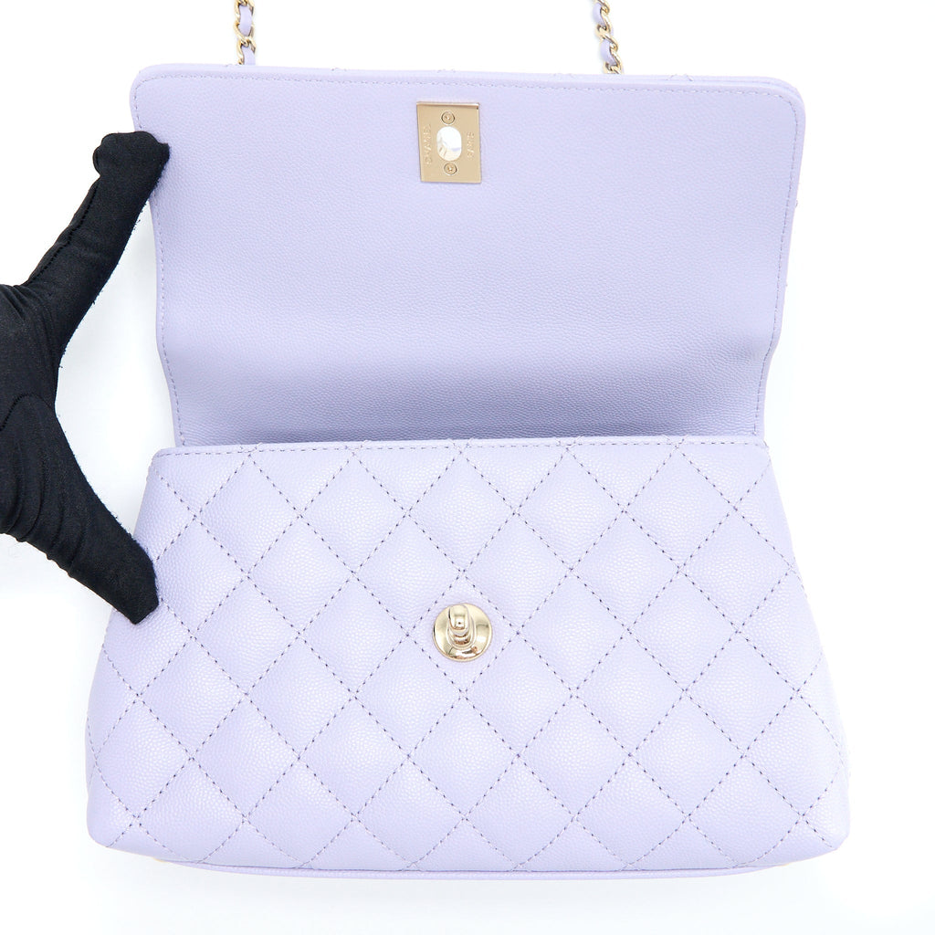 CHANEL SMALL COCO HANDLE CAVIAR LAVENDER PURPLE LGHW (MICROCHIP)