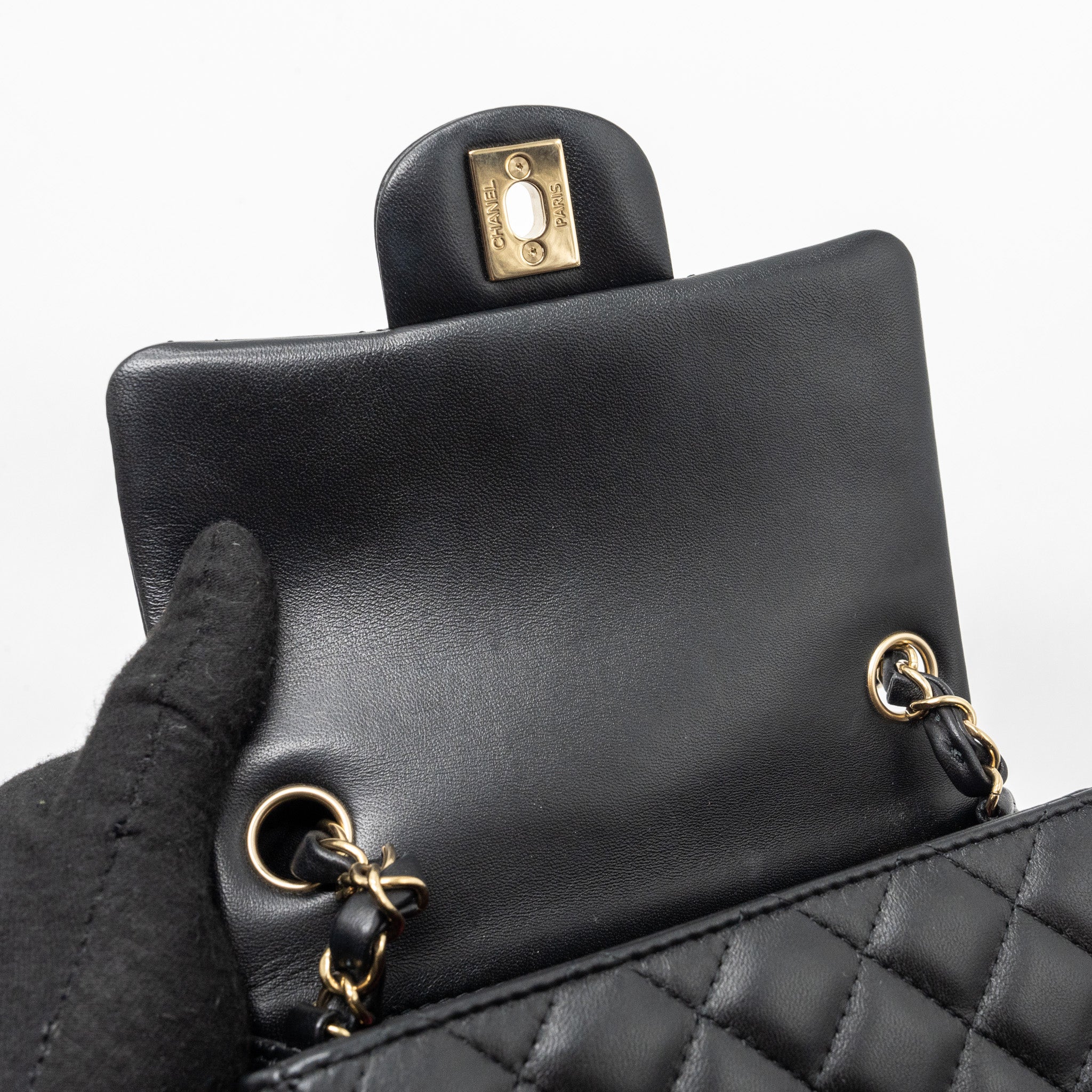 CHANEL MINI SQUARE FLAP BAG LAMBSKIN BLACK GHW (MICROCHIP)