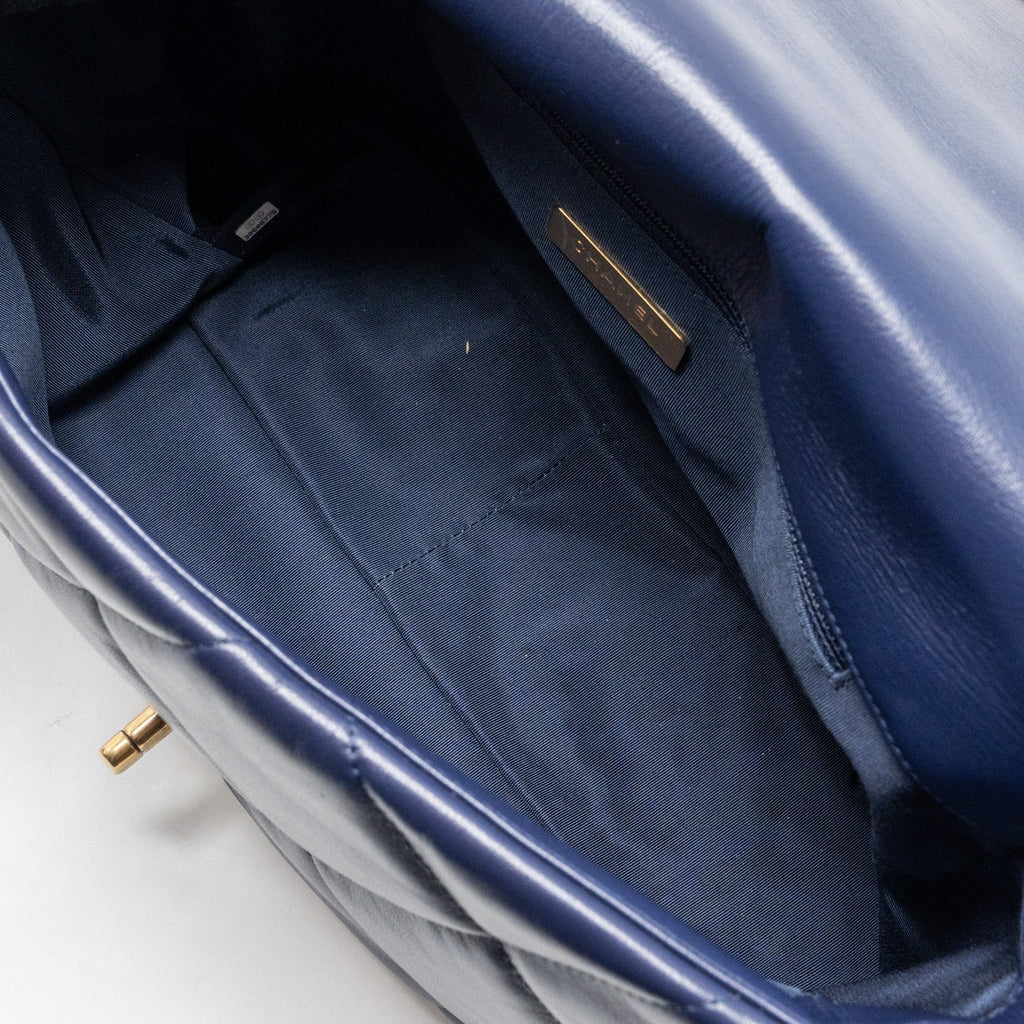 CHANEL MAXI 19 BAG GOATSKIN DARK BLUE MULTICOLOUR HARDWARE