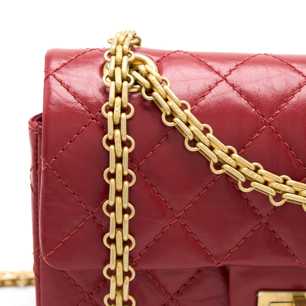 CHANEL MINI 2.55 AGED CALFSKIN RED BRUSHED GHW