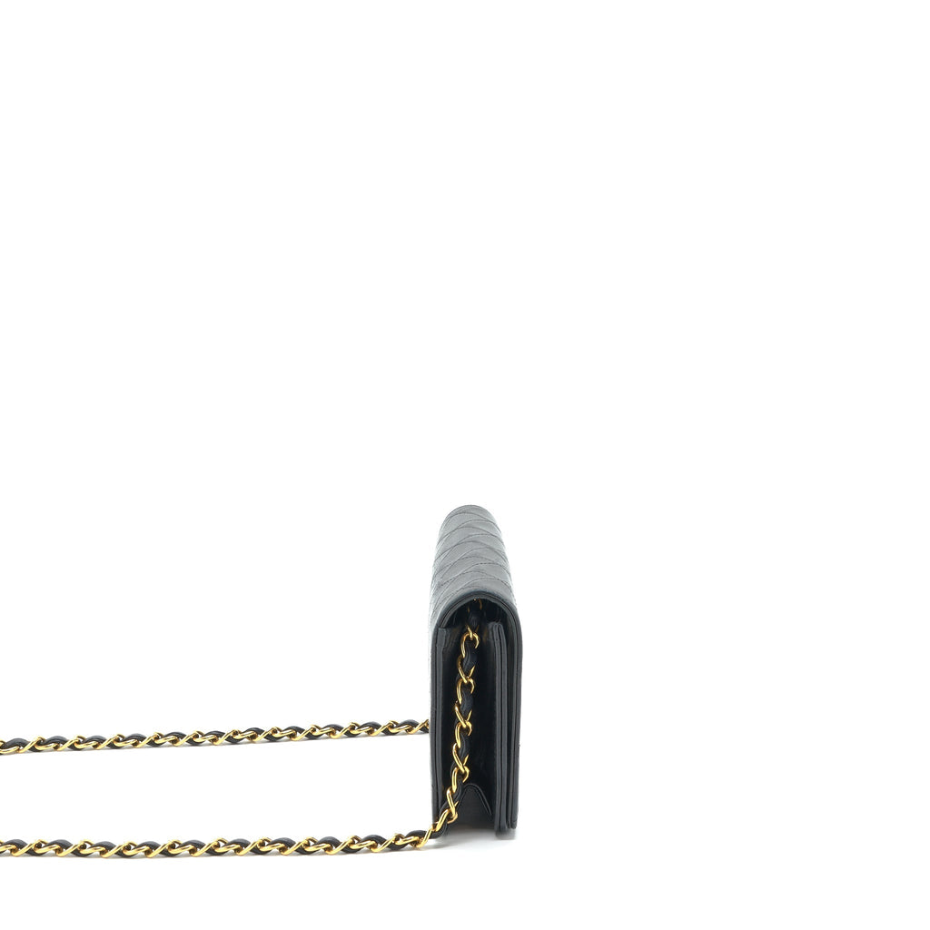 CHANEL VINTAGE QUILTED FLAP CHAIN WALLET BLACK GHW