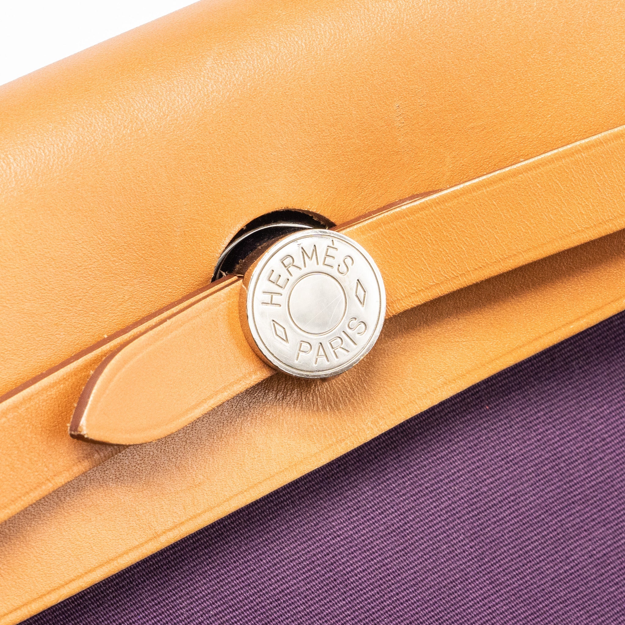 HERMES HERBAG 31 ZIP BAG CANVAS/HUNTER LEATHER PURPLE SHW