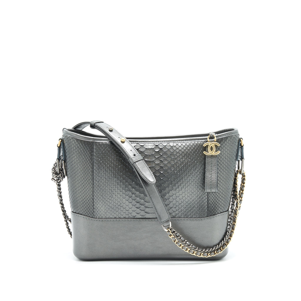 CHANEL PYTHON LEATHER GABRIELLE HOBO BAG METALLIC GREY