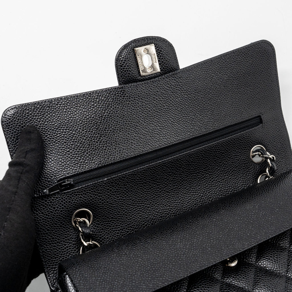 CHANEL MEDIUM CLASSIC DOUBLE FLAP BAG CAVIAR BLACK SHW