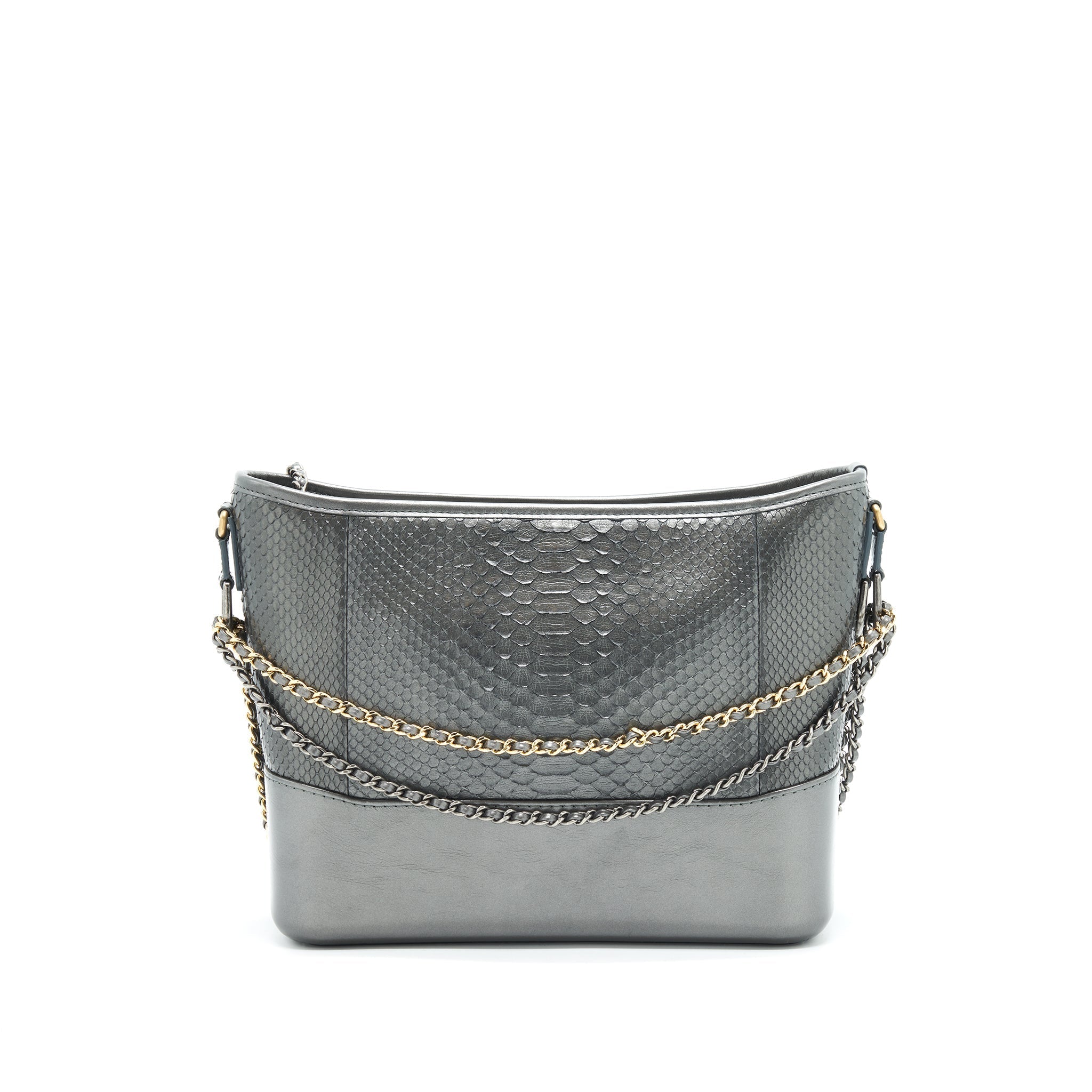 CHANEL PYTHON LEATHER GABRIELLE HOBO BAG METALLIC GREY