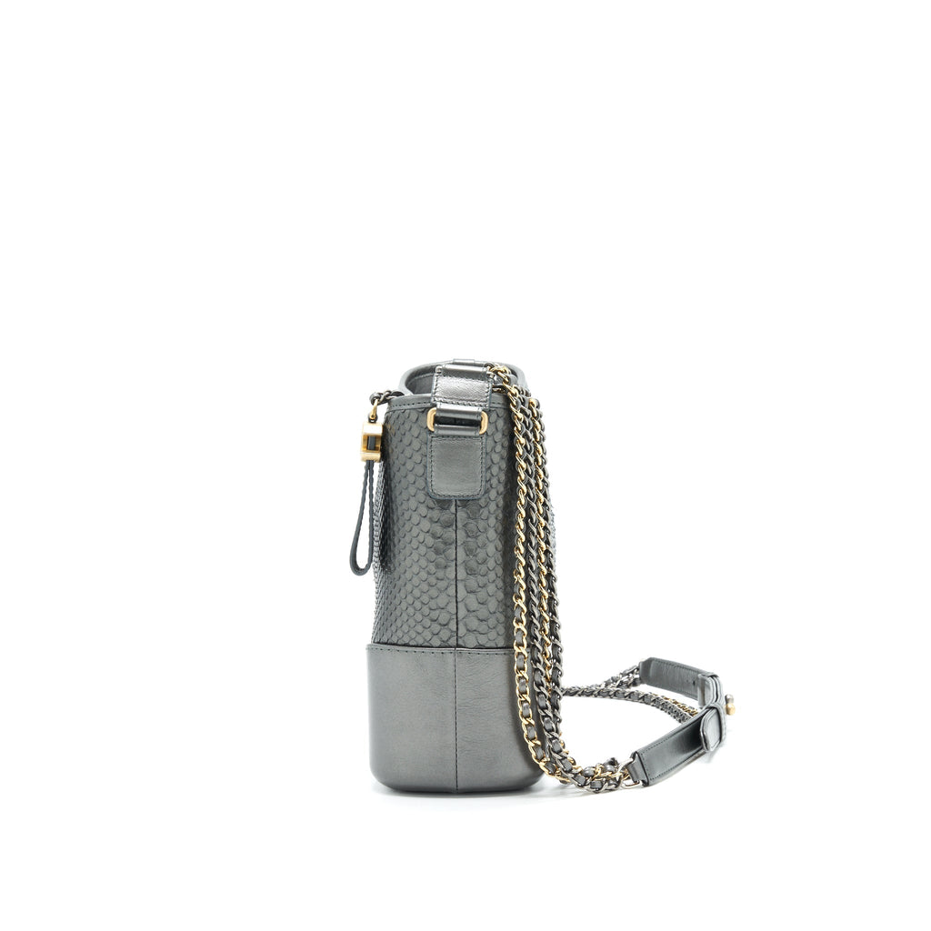 CHANEL PYTHON LEATHER GABRIELLE HOBO BAG METALLIC GREY