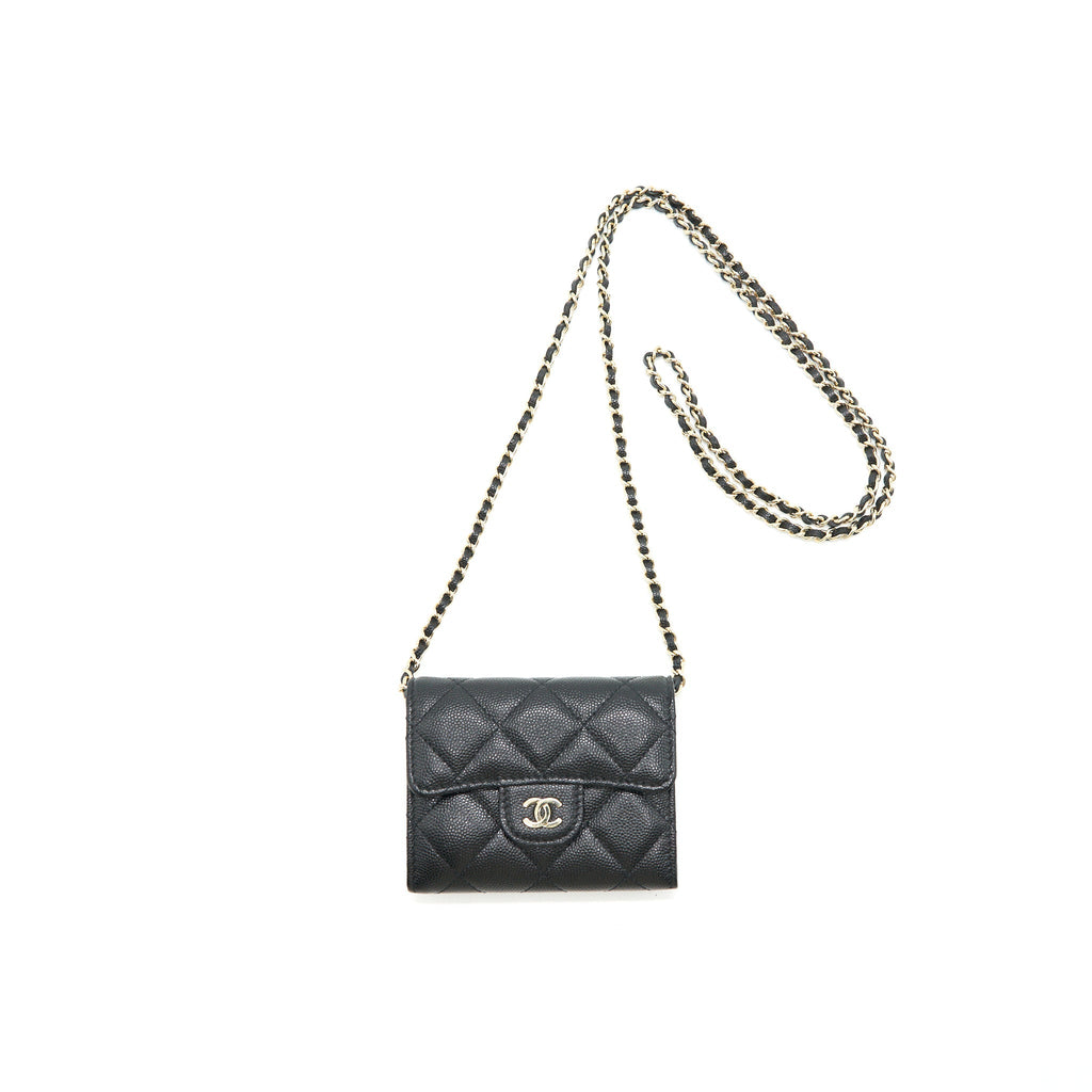 CHANEL CLASSIC CARD HOLDER WITH CHAIN BLACK LGHW SERIAL 30