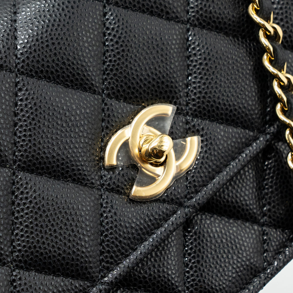 CHANEL 23S WALLET ON CHAIN WITH BAG CHARM CAVIAR BLACK GHW(MICROCHIP)