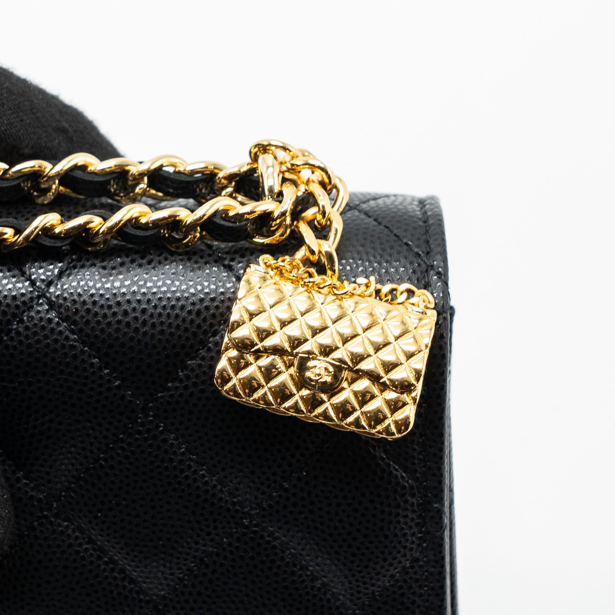 CHANEL 23S WALLET ON CHAIN WITH BAG CHARM CAVIAR BLACK GHW(MICROCHIP)