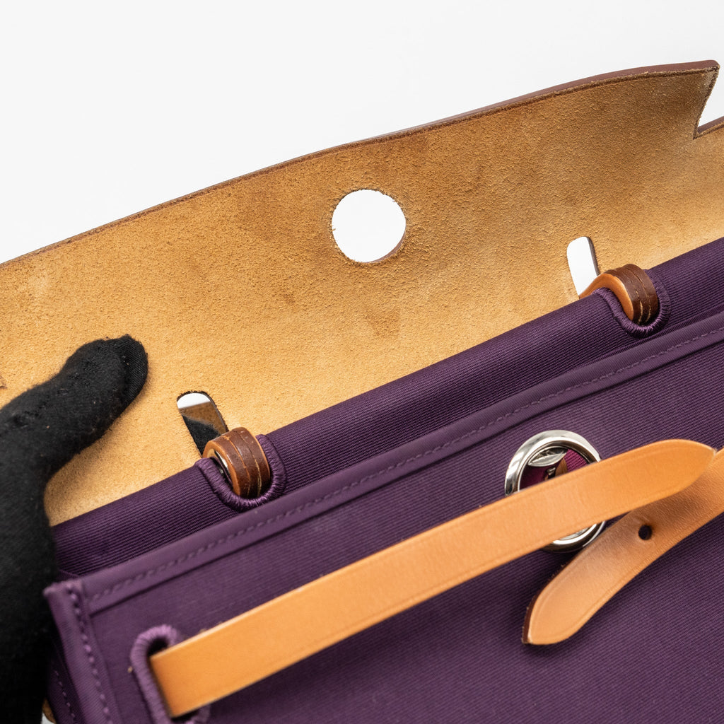 HERMES HERBAG 31 ZIP BAG CANVAS/HUNTER LEATHER PURPLE SHW