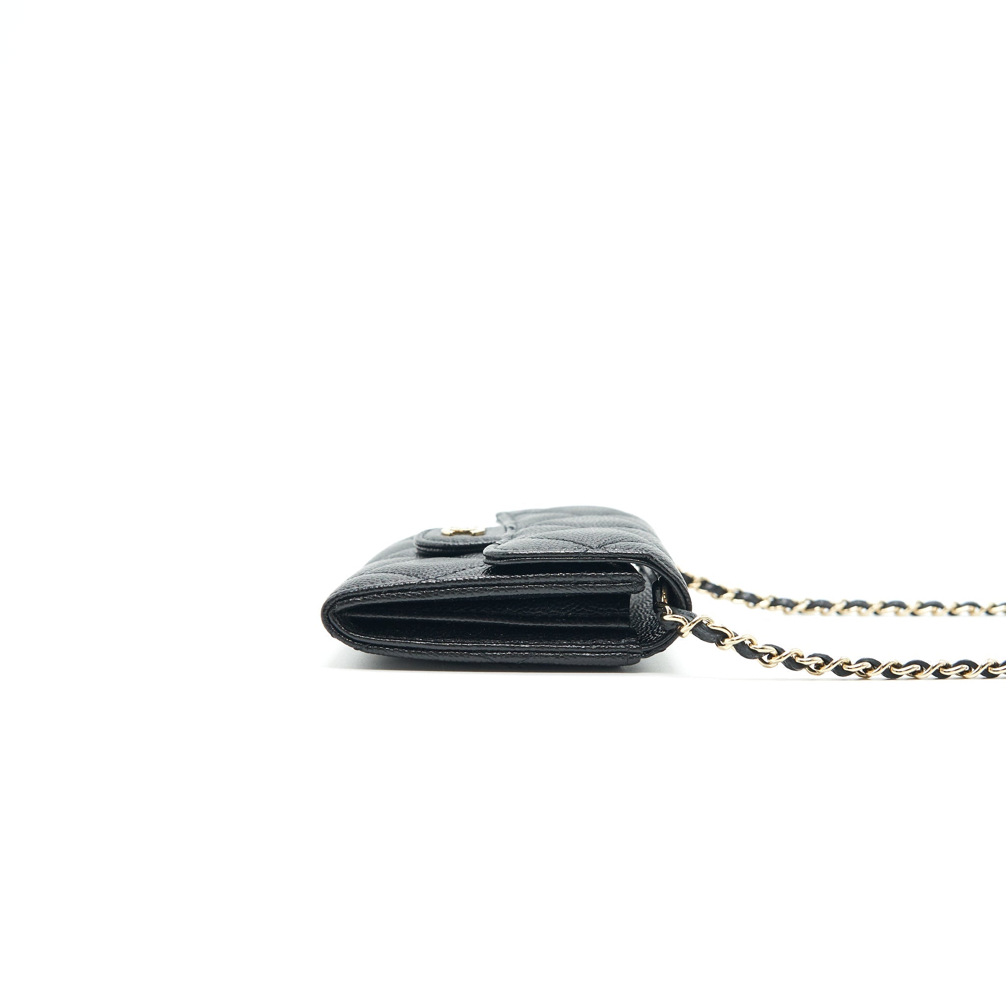 CHANEL CLASSIC CARD HOLDER WITH CHAIN BLACK LGHW SERIAL 30