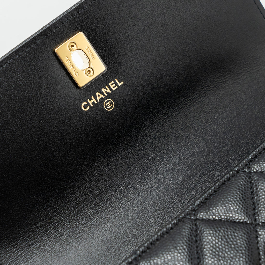 CHANEL 23S WALLET ON CHAIN WITH BAG CHARM CAVIAR BLACK GHW(MICROCHIP)