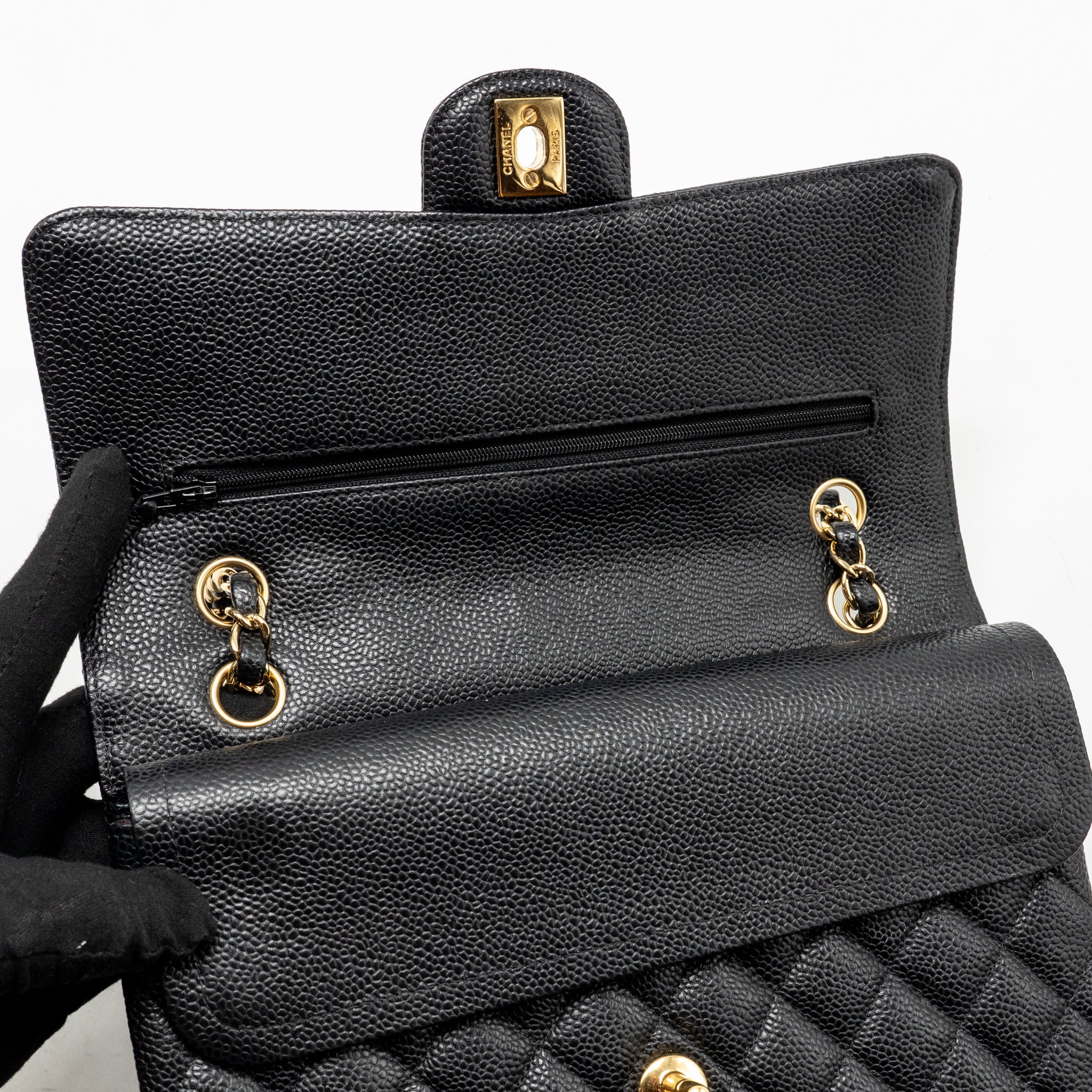 CHANEL MEDIUM CLASSIC DOUBLE FLAP BAG CAVIAR BLACK GHW