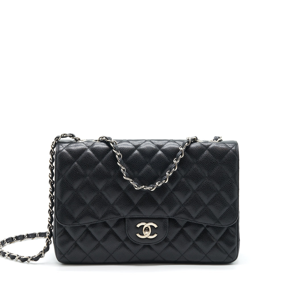 CHANEL JUMBO SINGLE FLAP BAG CAVIAR BLACK SHW