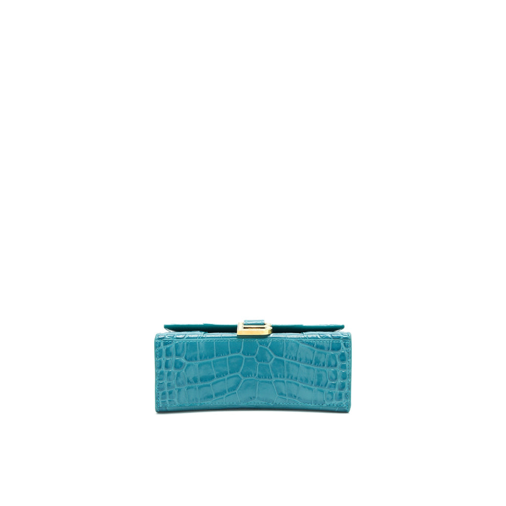 BALENCIAGA HOURGLASS XS CROC-EFFECT LEATHER BLUE