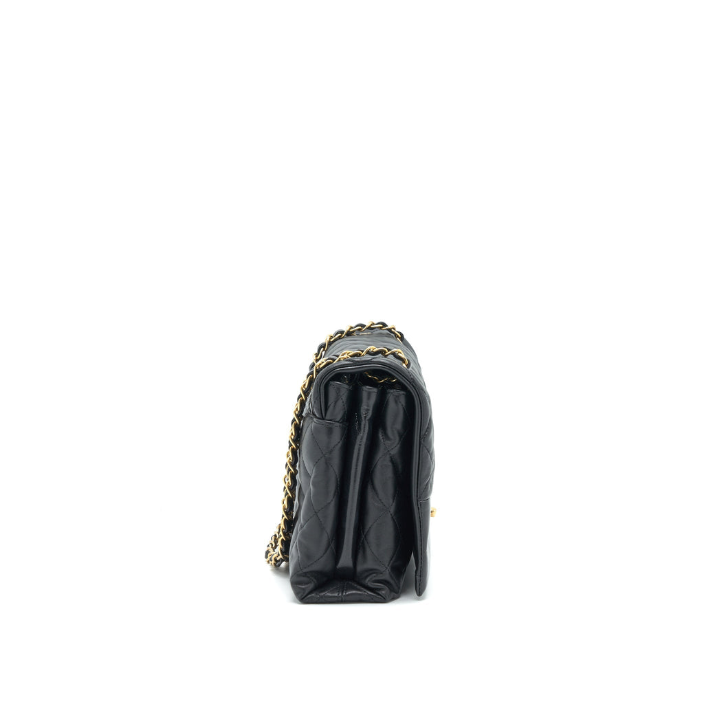 CHANEL LARGE SINGLE FLAP BAG CALFSKIN  BLACK GHW