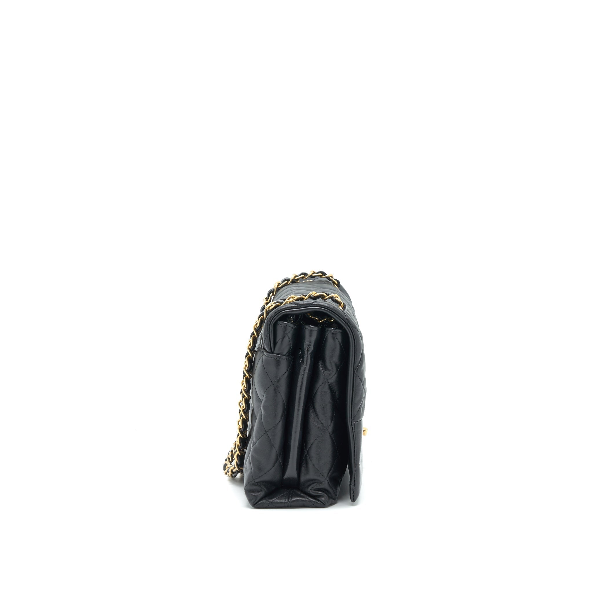 CHANEL LARGE SINGLE FLAP BAG CALFSKIN  BLACK GHW