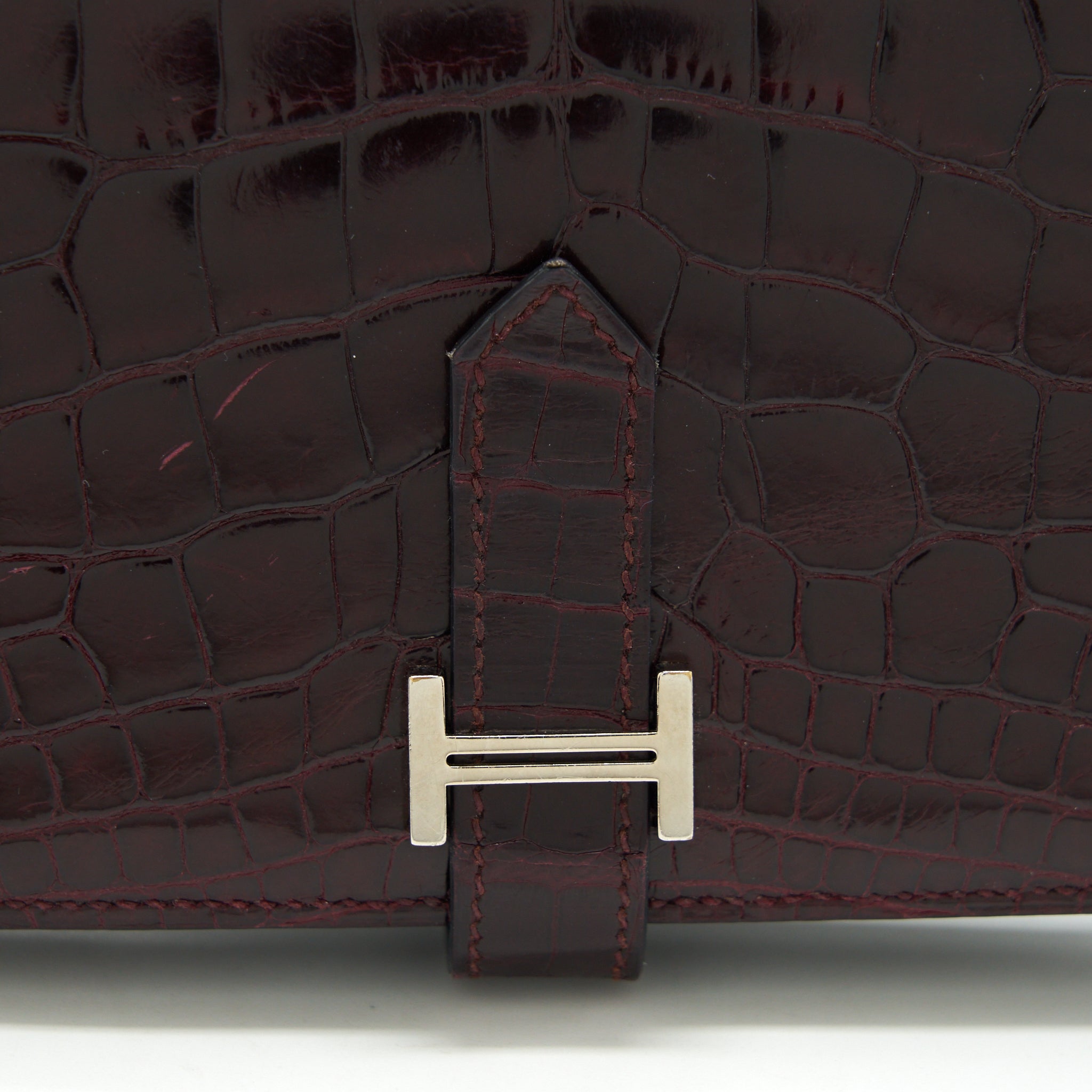 HERMES ALLIGATOR BEARN WALLET DARK RED SHW