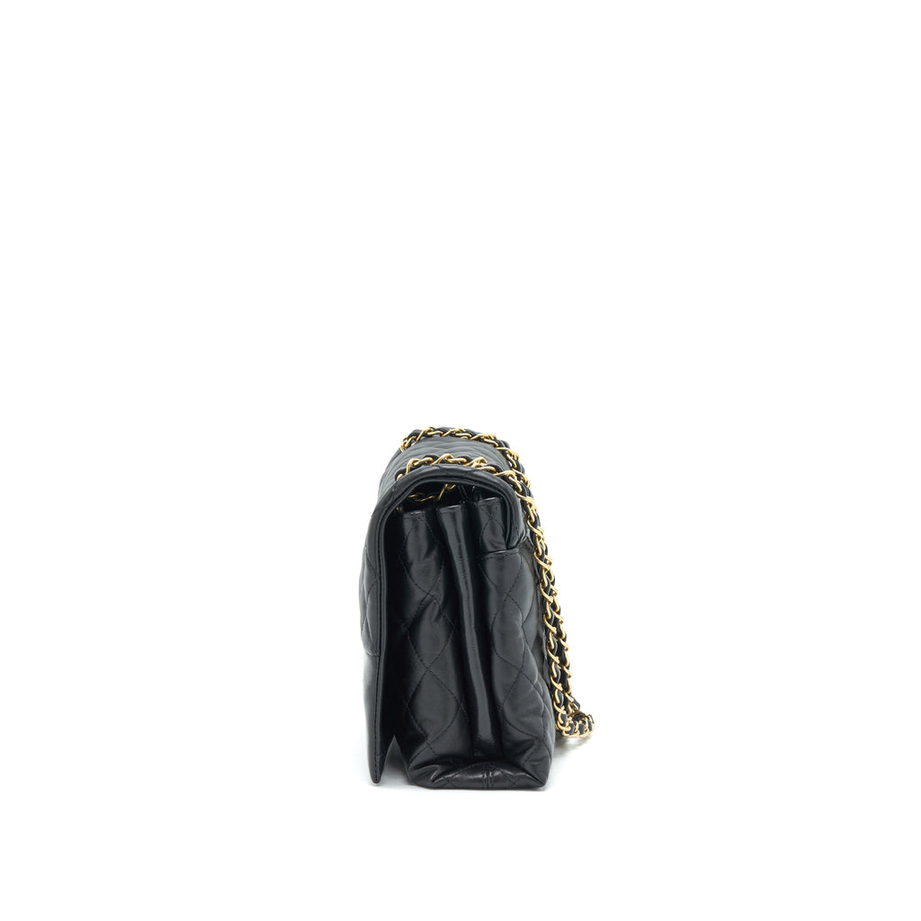 CHANEL LARGE SINGLE FLAP BAG CALFSKIN  BLACK GHW