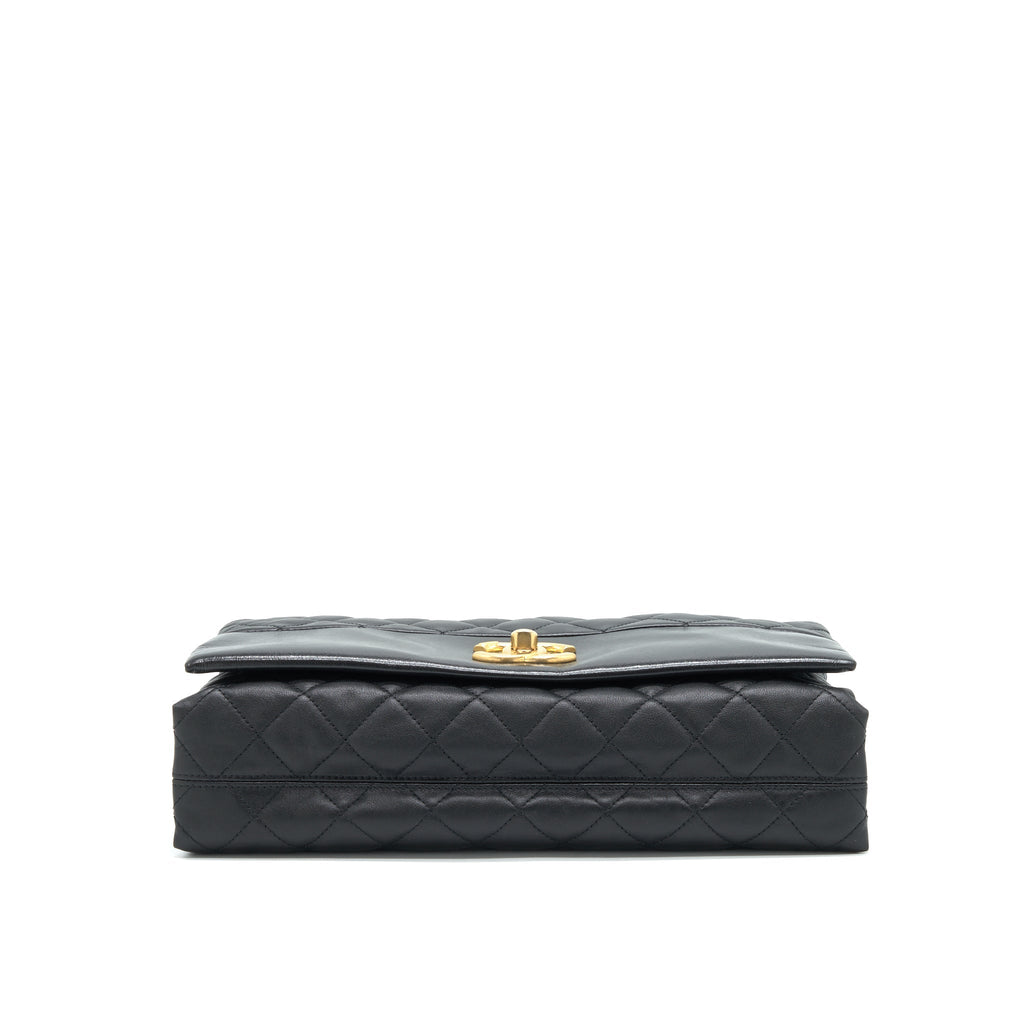 CHANEL LARGE SINGLE FLAP BAG CALFSKIN  BLACK GHW