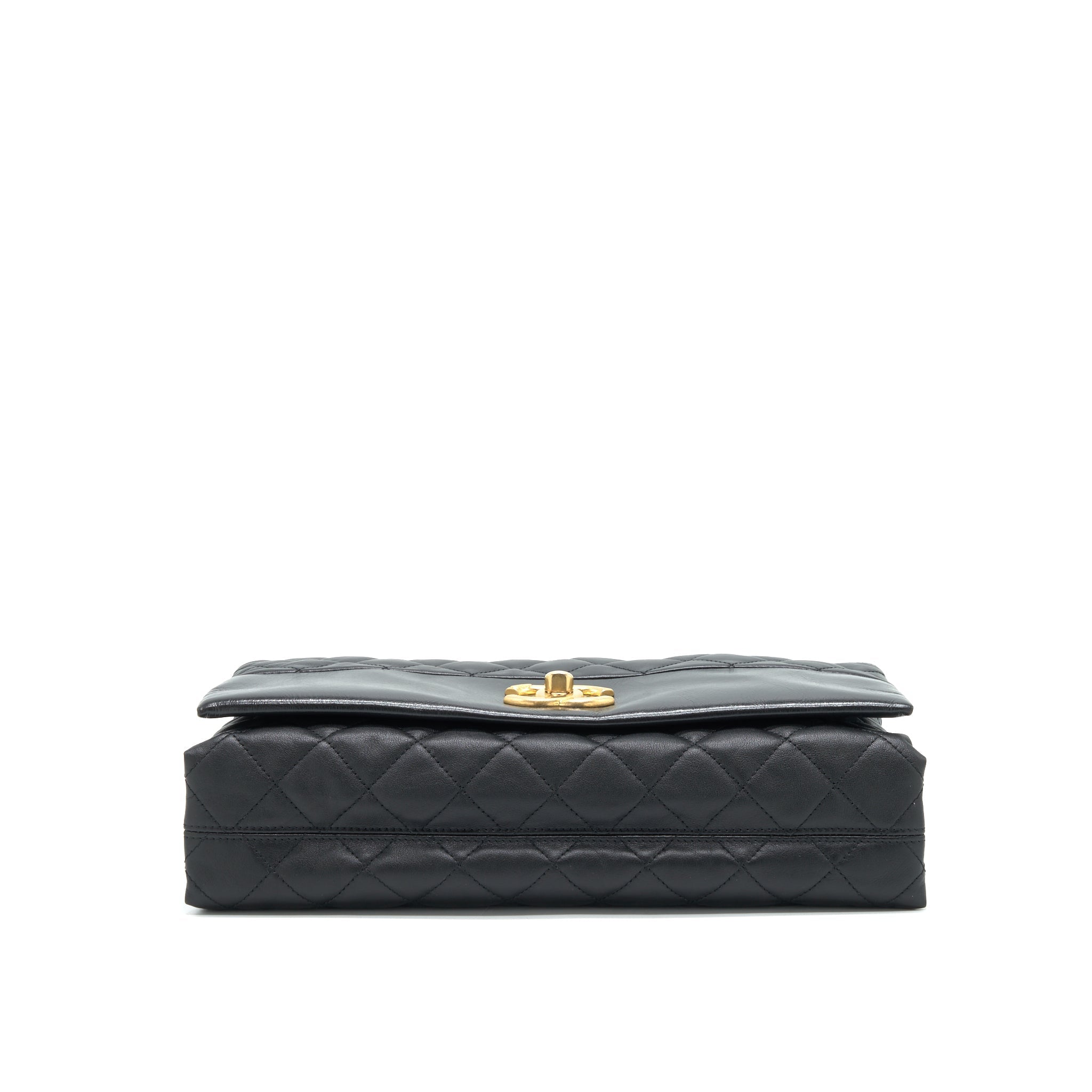 CHANEL LARGE SINGLE FLAP BAG CALFSKIN  BLACK GHW