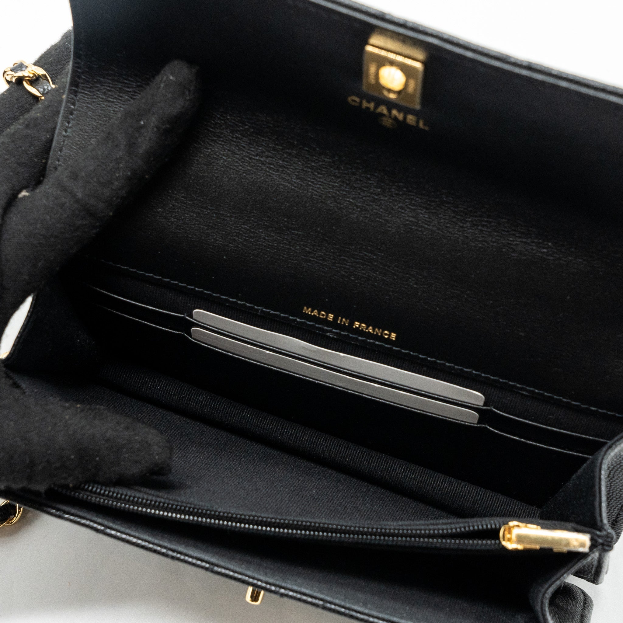 CHANEL 23S WALLET ON CHAIN WITH BAG CHARM CAVIAR BLACK GHW(MICROCHIP)