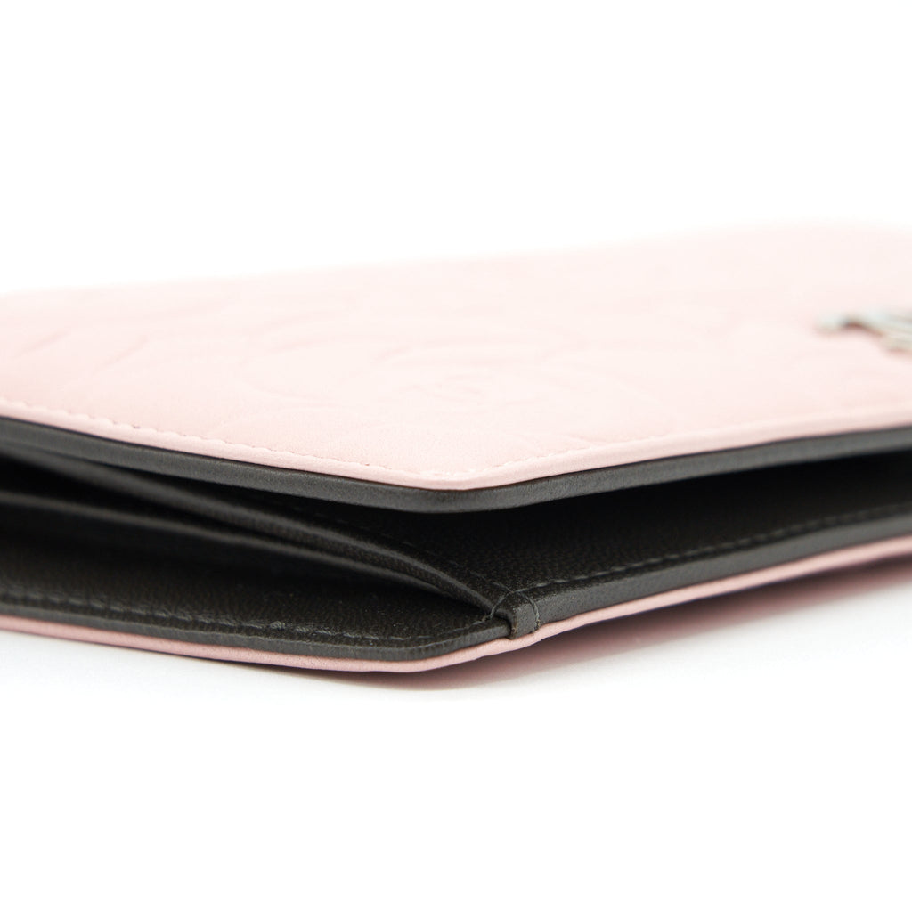 CHANEL CAMELLIA LONG WALLET LAMBSKIN LIGHT PINK/DARK BROWN SHW
