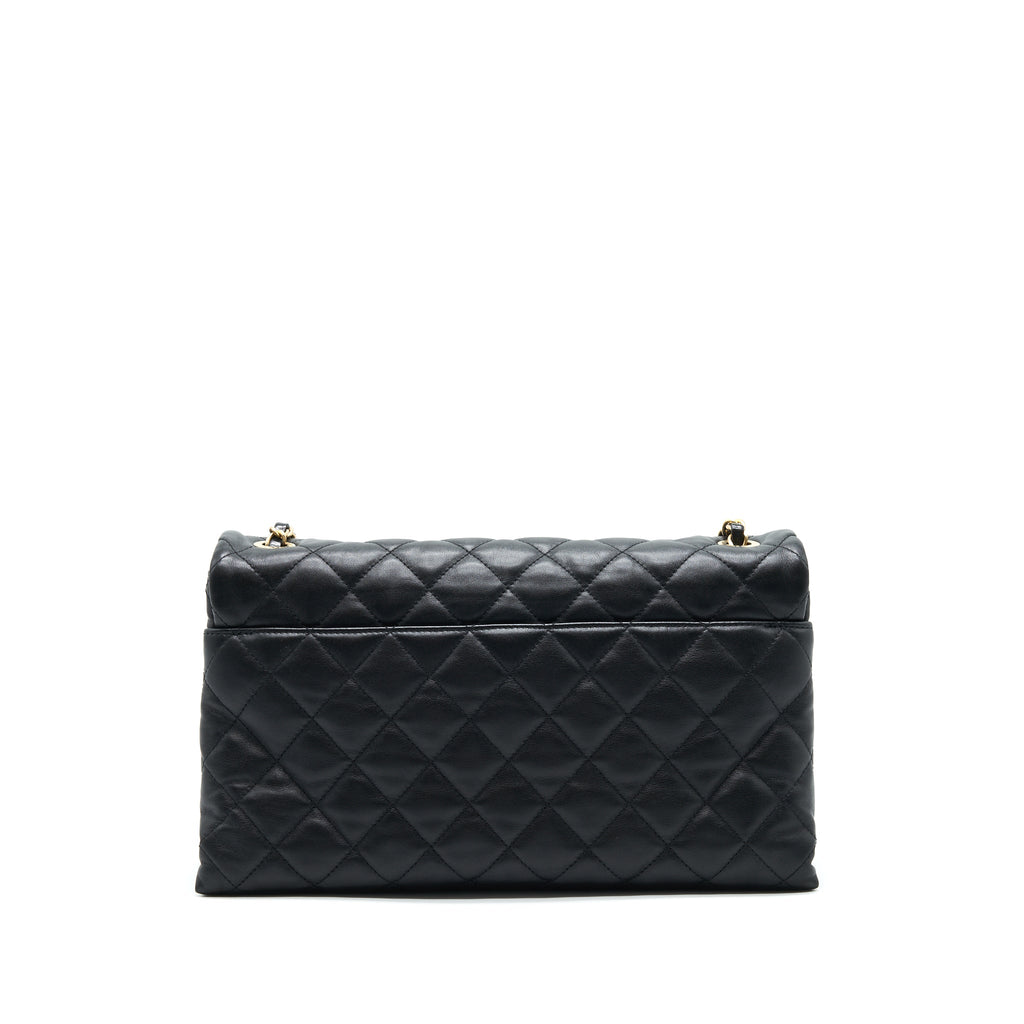 CHANEL LARGE SINGLE FLAP BAG CALFSKIN  BLACK GHW