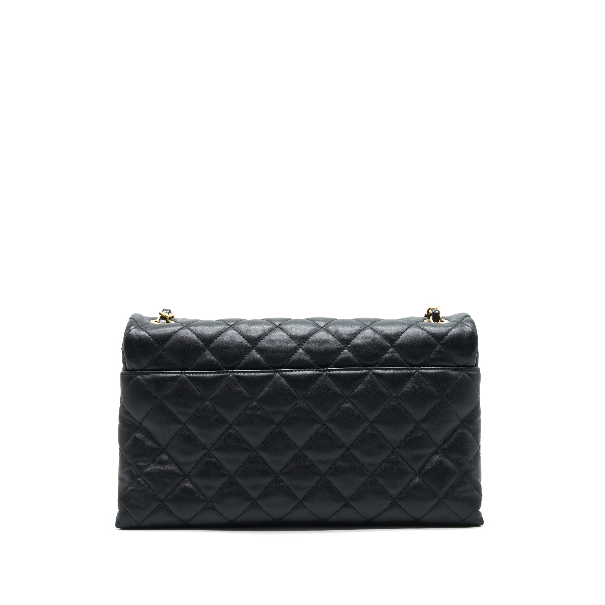 CHANEL LARGE SINGLE FLAP BAG CALFSKIN  BLACK GHW