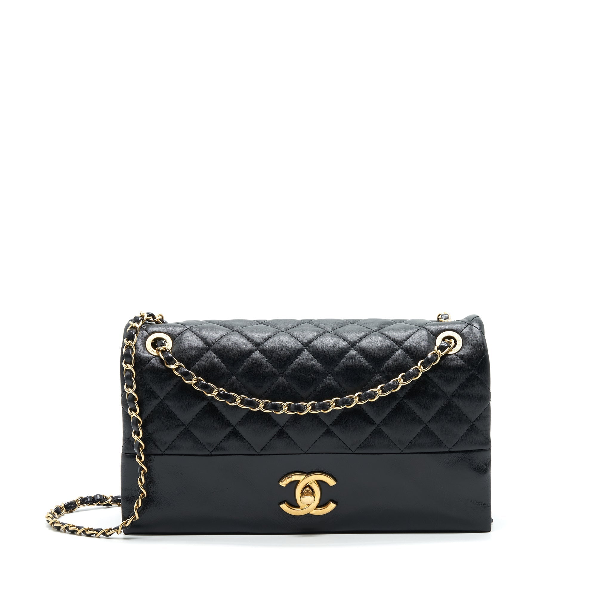 CHANEL LARGE SINGLE FLAP BAG CALFSKIN  BLACK GHW