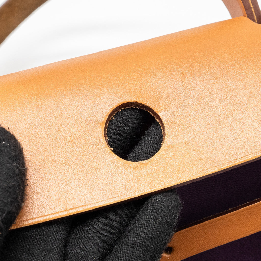 HERMES HERBAG 31 ZIP BAG CANVAS/HUNTER LEATHER PURPLE SHW