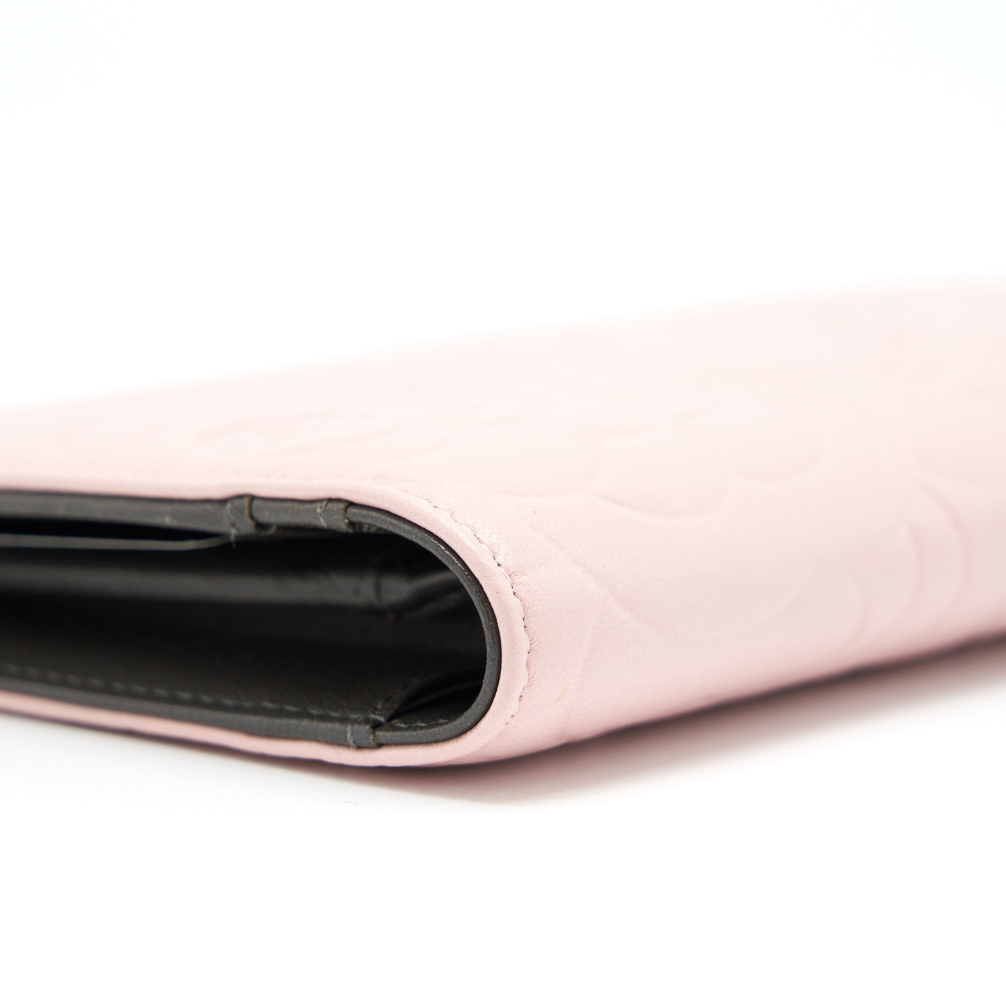 CHANEL CAMELLIA LONG WALLET LAMBSKIN LIGHT PINK/DARK BROWN SHW