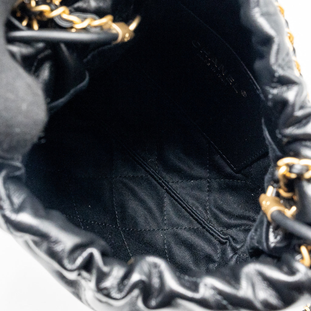 CHANEL MINI 22 BAG SHINY CALFSKIN BLACK GHW (MICROCHIP)