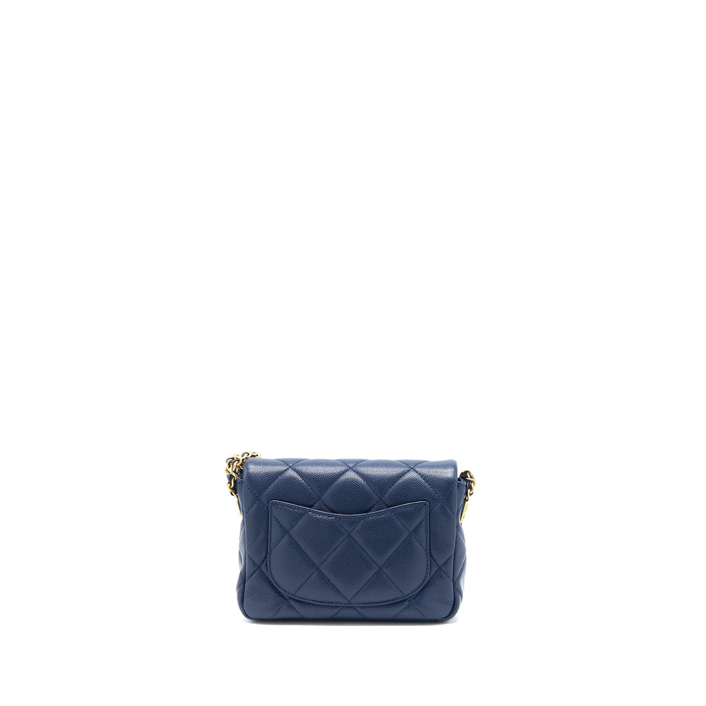 CHANEL 22A SMALL FLAP BAG CAVIAR NAVY BRUSHED GHW (MICROCHIP)