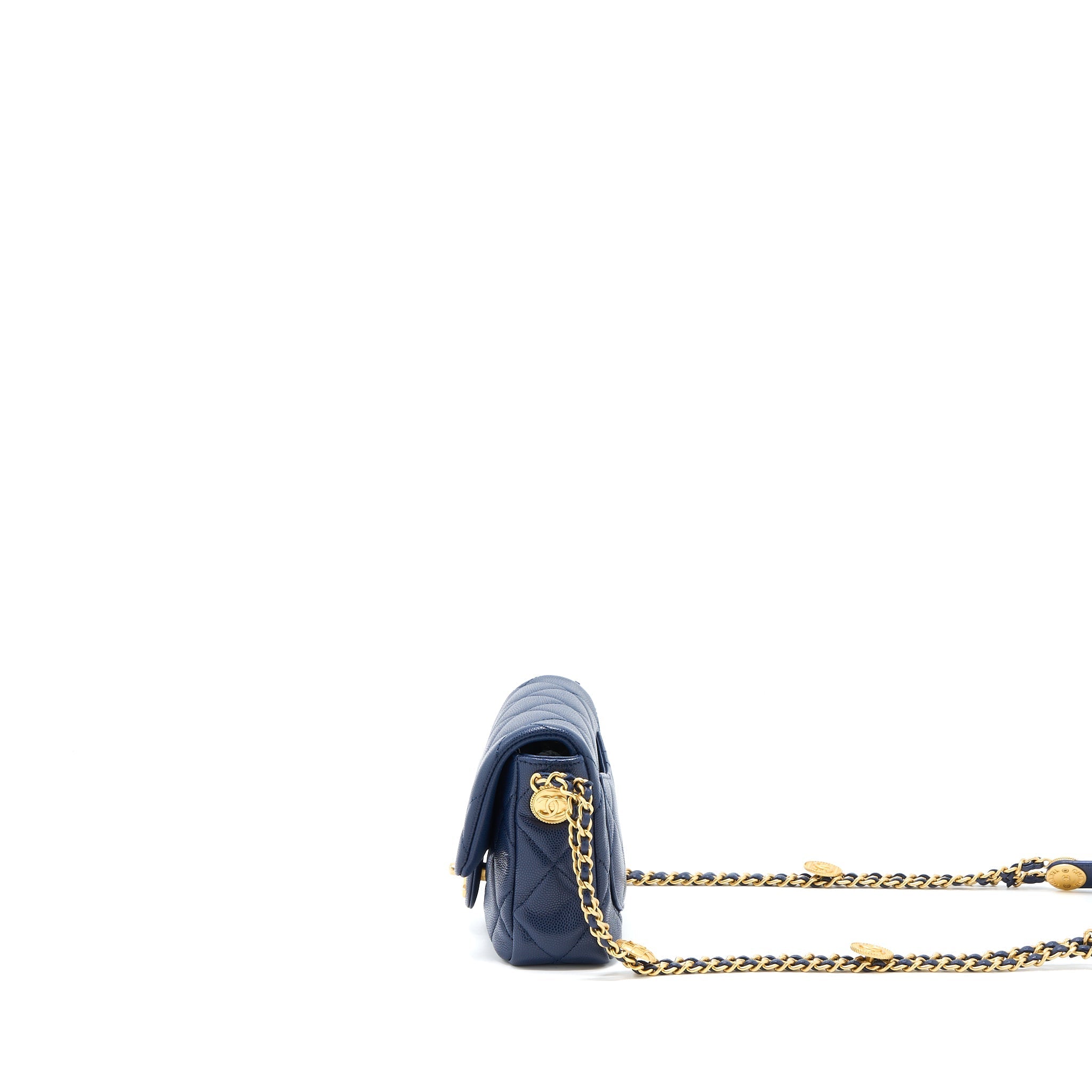 CHANEL 22A SMALL FLAP BAG CAVIAR NAVY BRUSHED GHW (MICROCHIP)