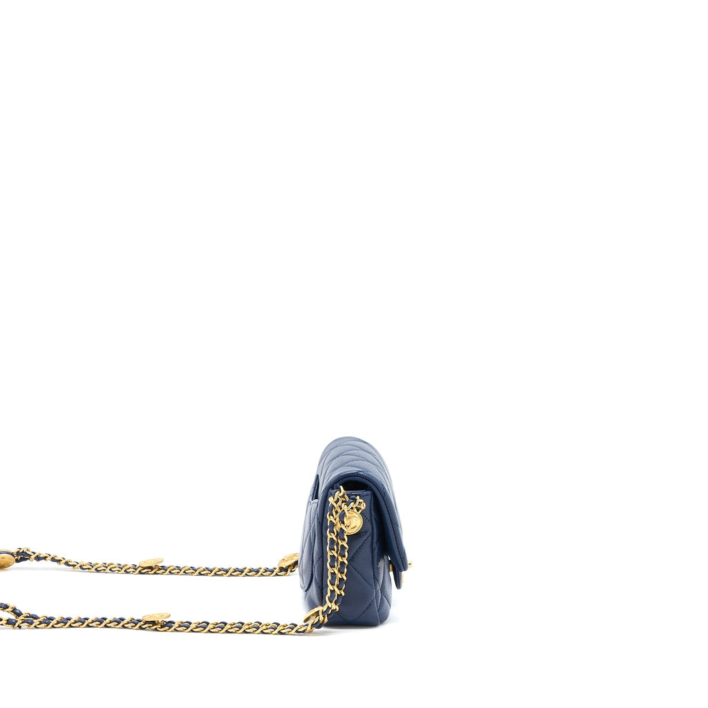 CHANEL 22A SMALL FLAP BAG CAVIAR NAVY BRUSHED GHW (MICROCHIP)