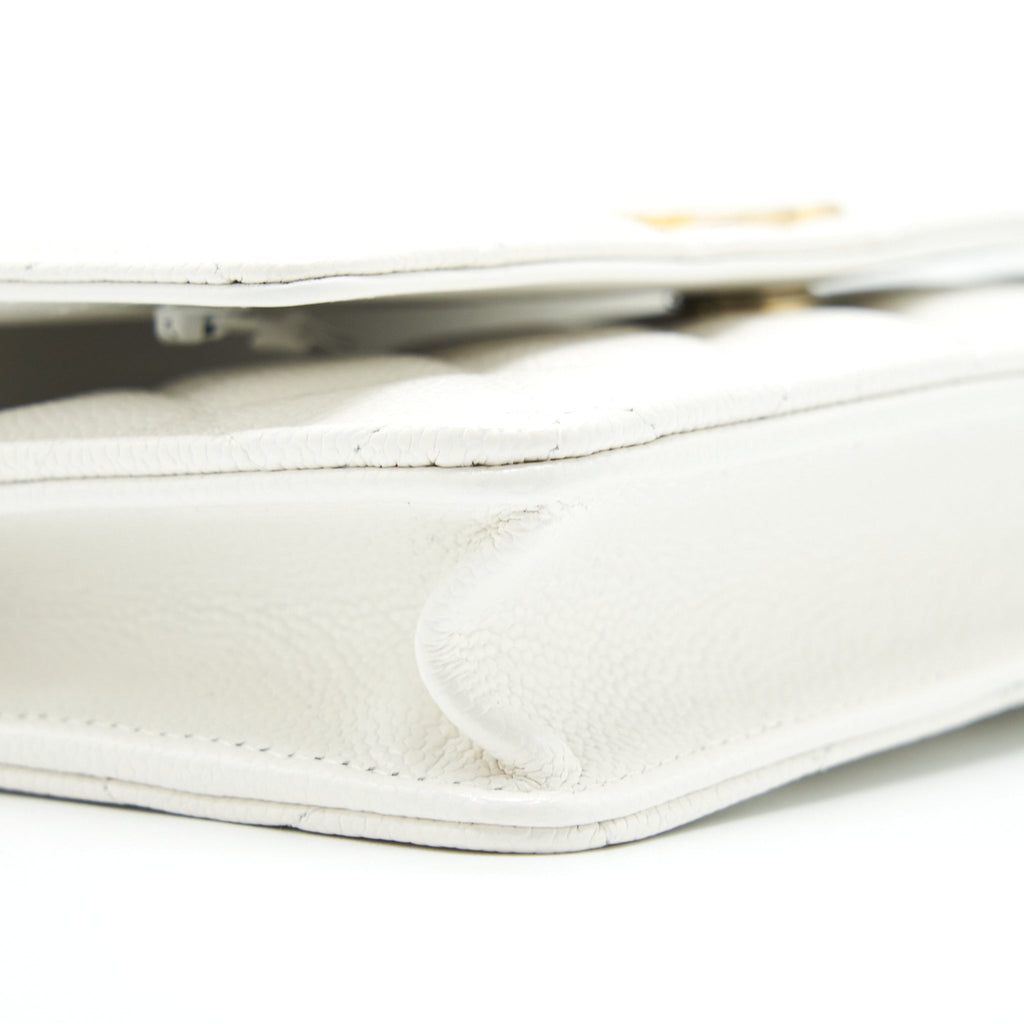 CHANEL 22S LOGO TOP HANDLE WALLET ON CHAIN CAVIAR WHITE GHW