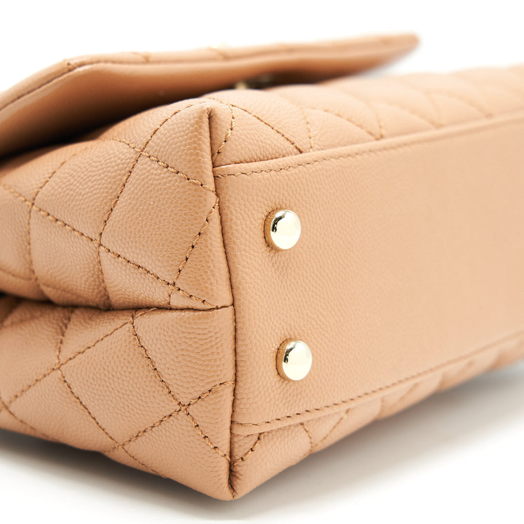 CHANEL MINI COCO HANDLE FLAP BAG 21P CARAMEL LGHW