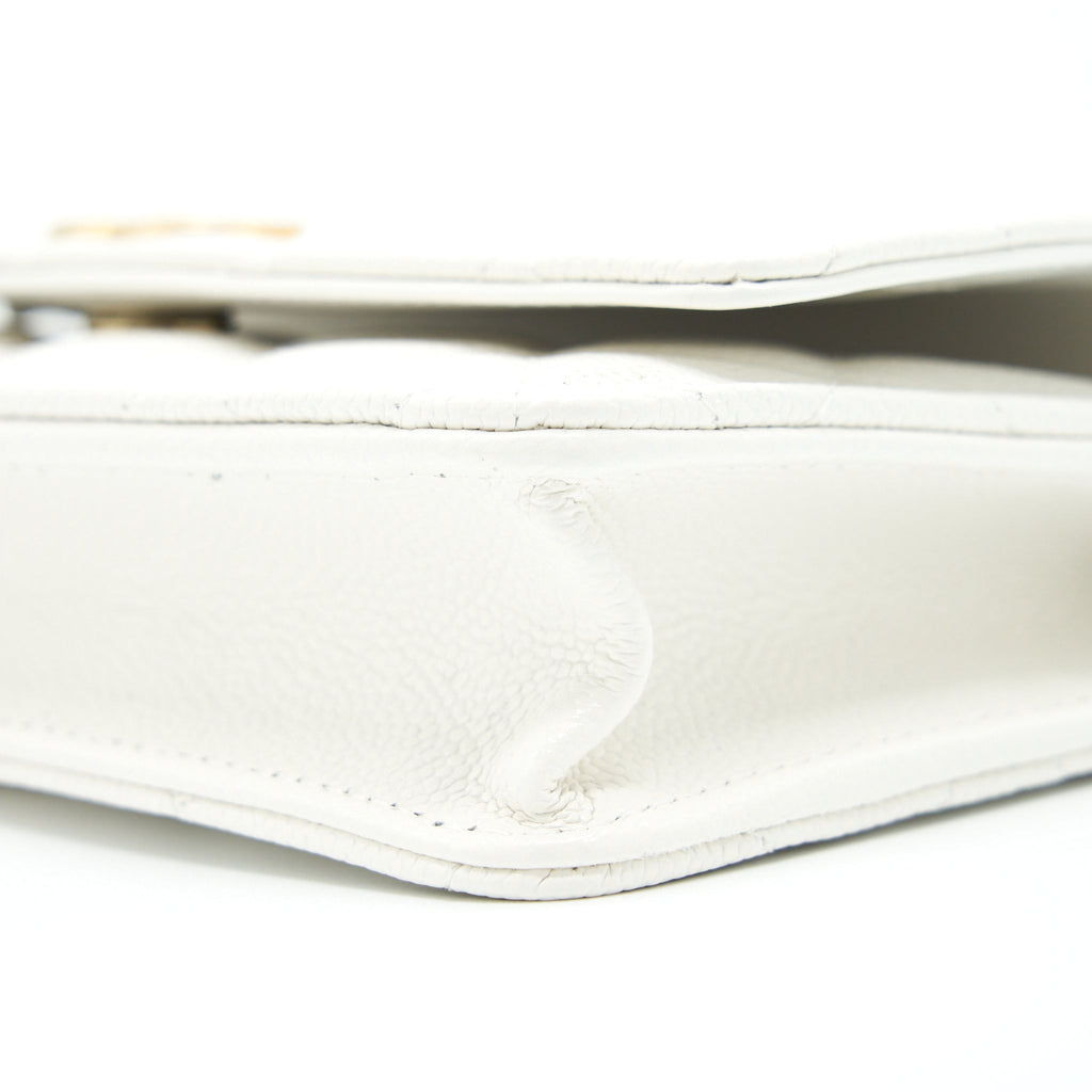 CHANEL 22S LOGO TOP HANDLE WALLET ON CHAIN CAVIAR WHITE GHW