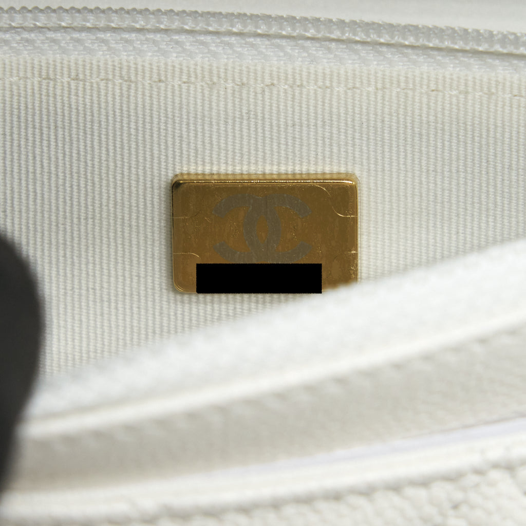 CHANEL 22S LOGO TOP HANDLE WALLET ON CHAIN CAVIAR WHITE GHW