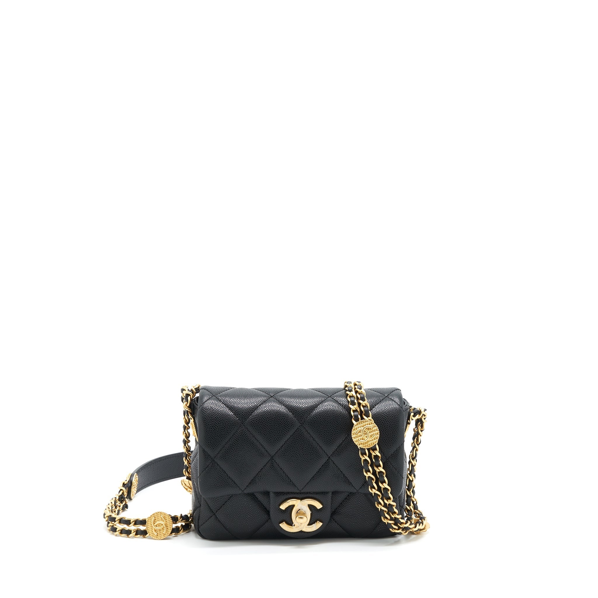 CHANEL 22A SMALL FLAP BAG CAVIAR BLACK BRUSHED GHW (MICROCHIP)