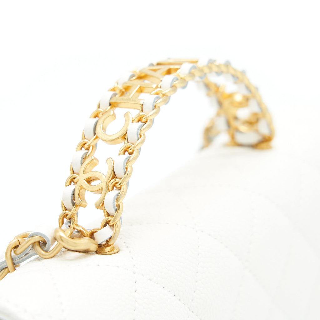 CHANEL 22S LOGO TOP HANDLE WALLET ON CHAIN CAVIAR WHITE GHW