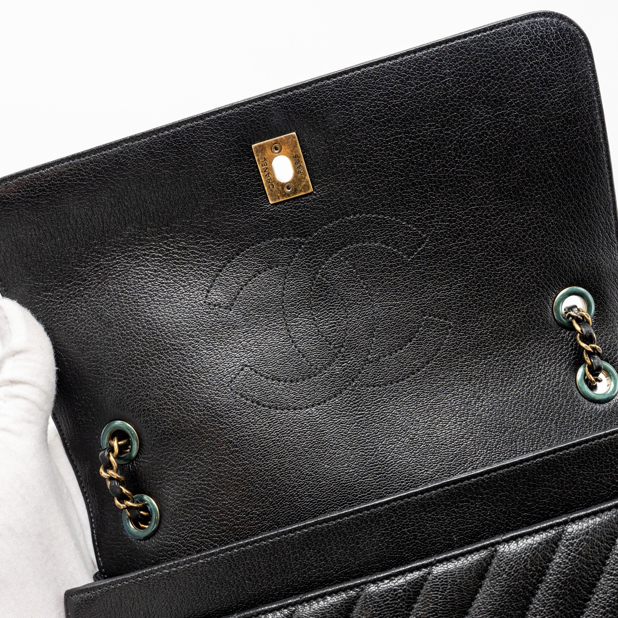 CHANEL SMALL DIAGNOAL FLAP BAG SHINY GOATSKIN BLACK GHW