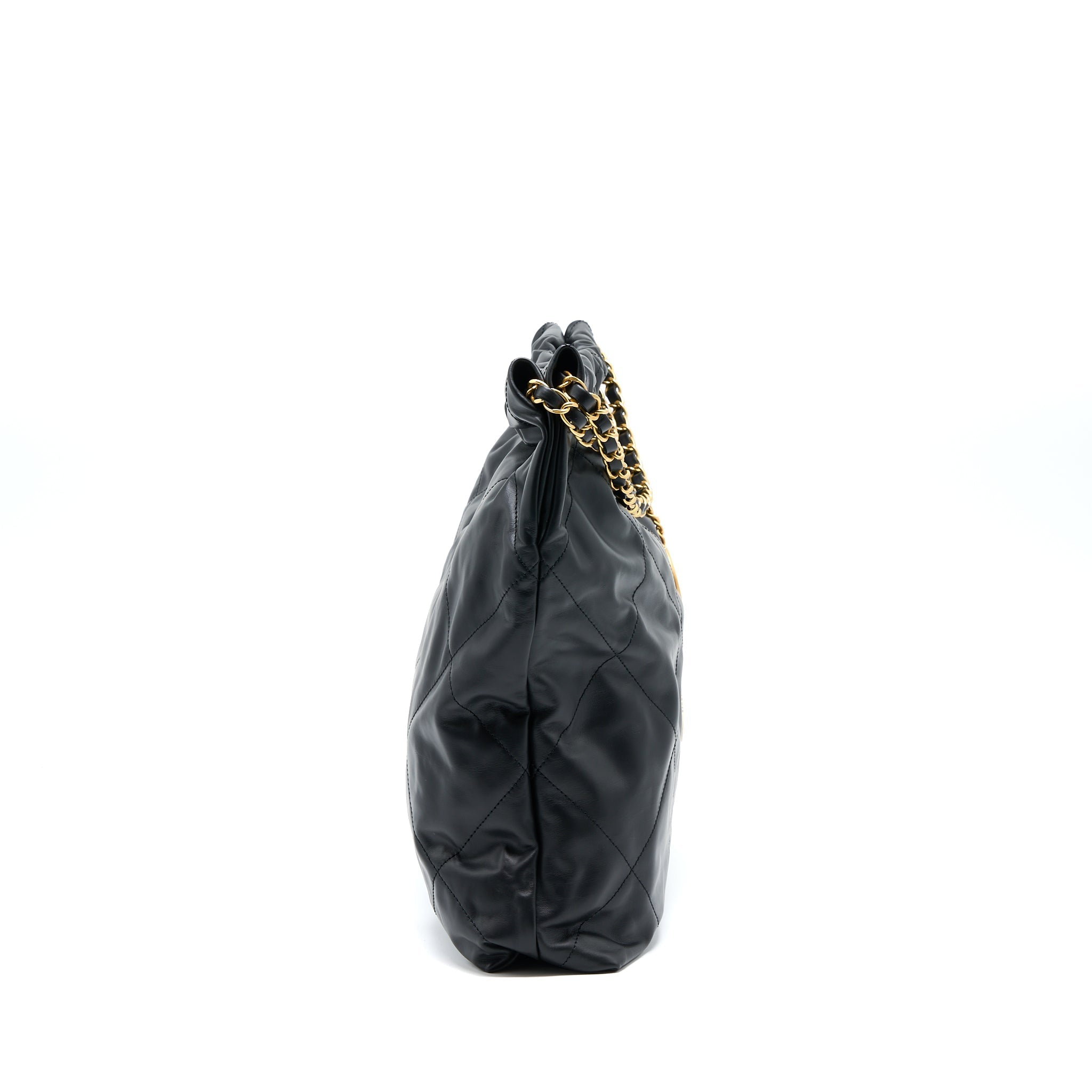 CHANEL 22 BAG MEDIUM SHINY CALFSKIN BLACK GHW (MICROCHIP)