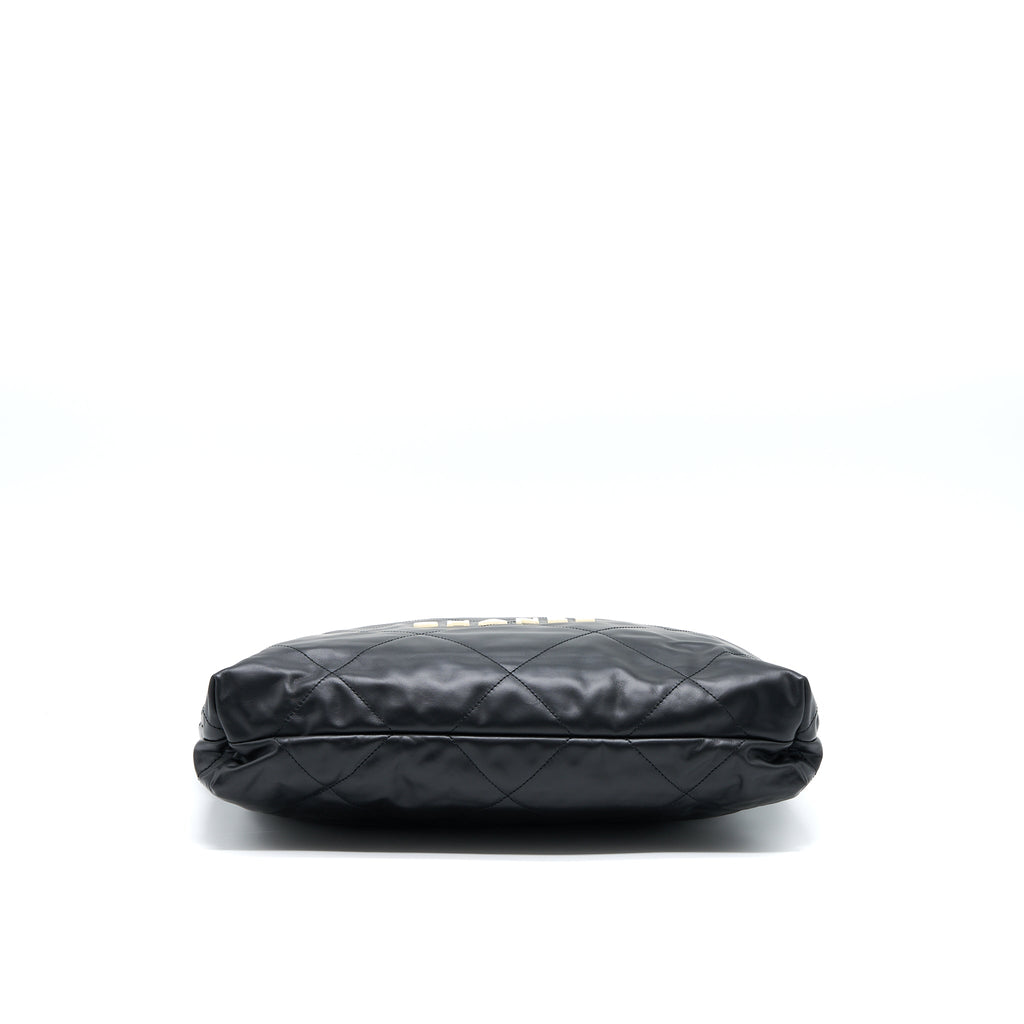 CHANEL 22 BAG MEDIUM SHINY CALFSKIN BLACK GHW (MICROCHIP)