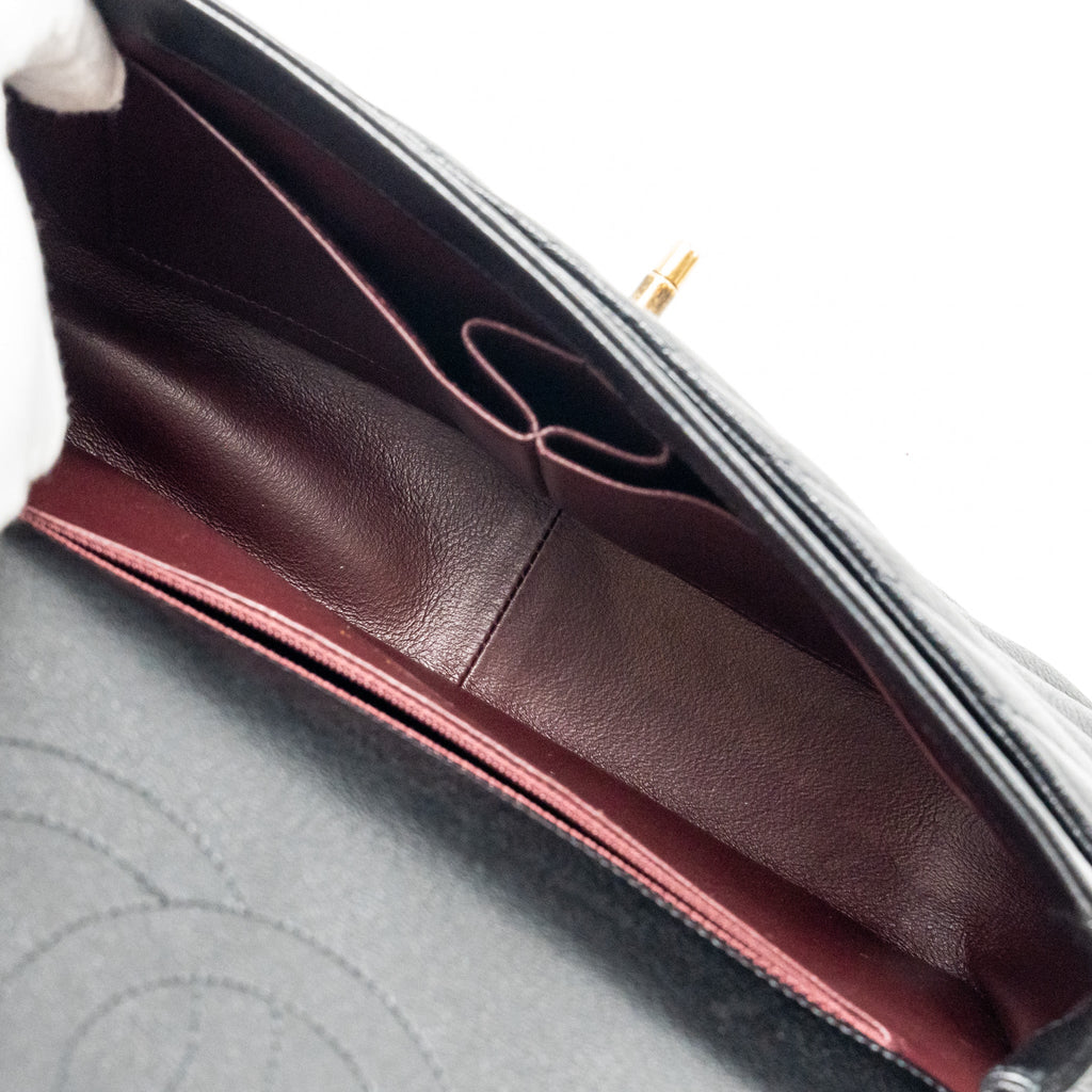 CHANEL SMALL DIAGNOAL FLAP BAG SHINY GOATSKIN BLACK GHW