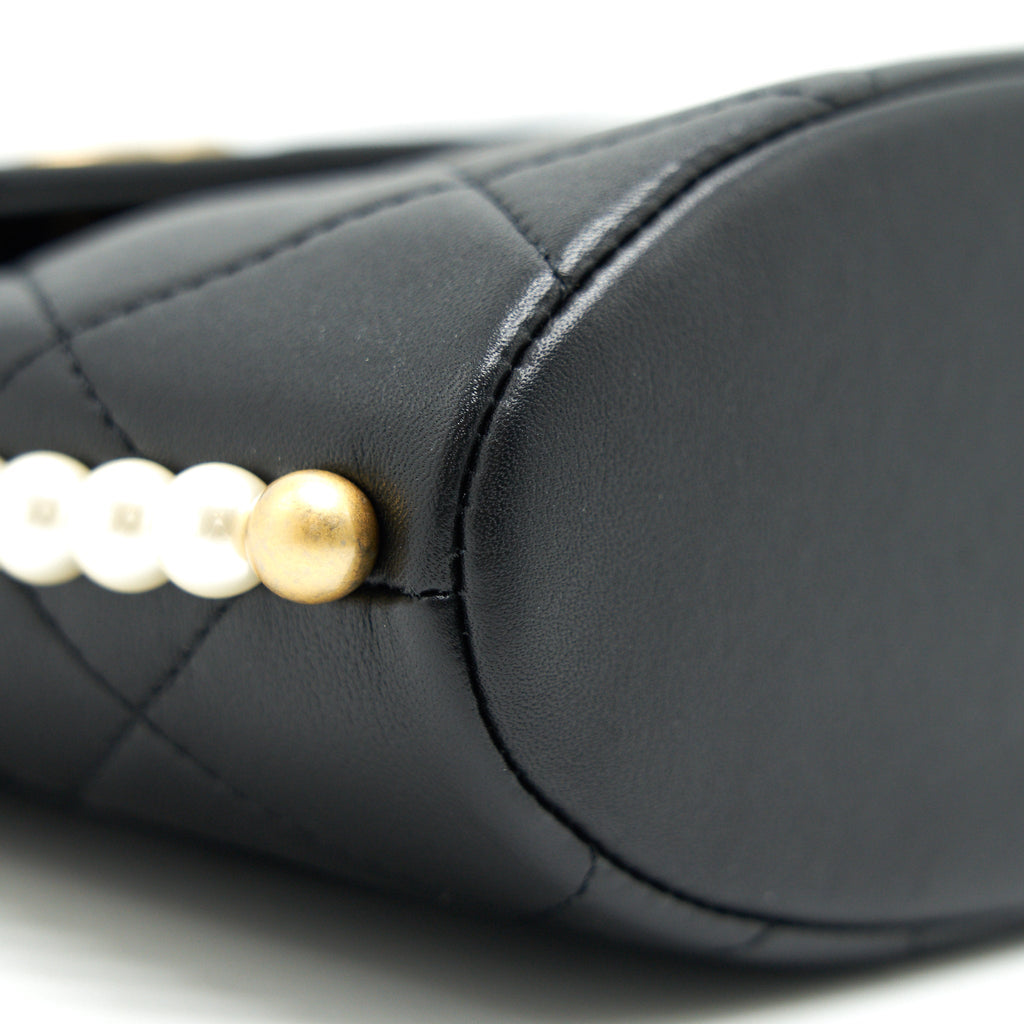 CHANEL SMALL HOBO BAG WITH PEARLS BLACK CALFSKIN GHW